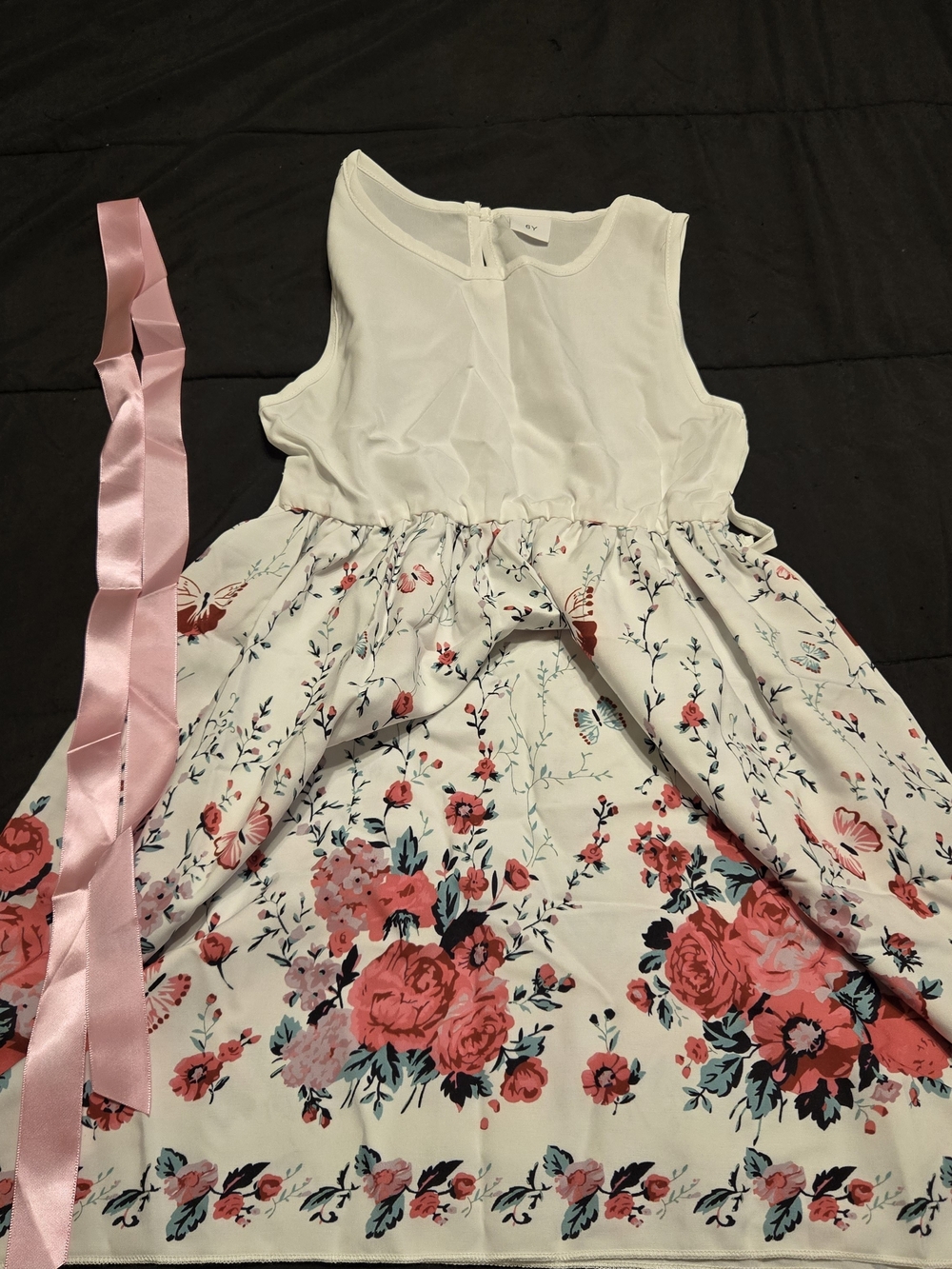 Girls White Floral Dress with Pink Accents 6y New